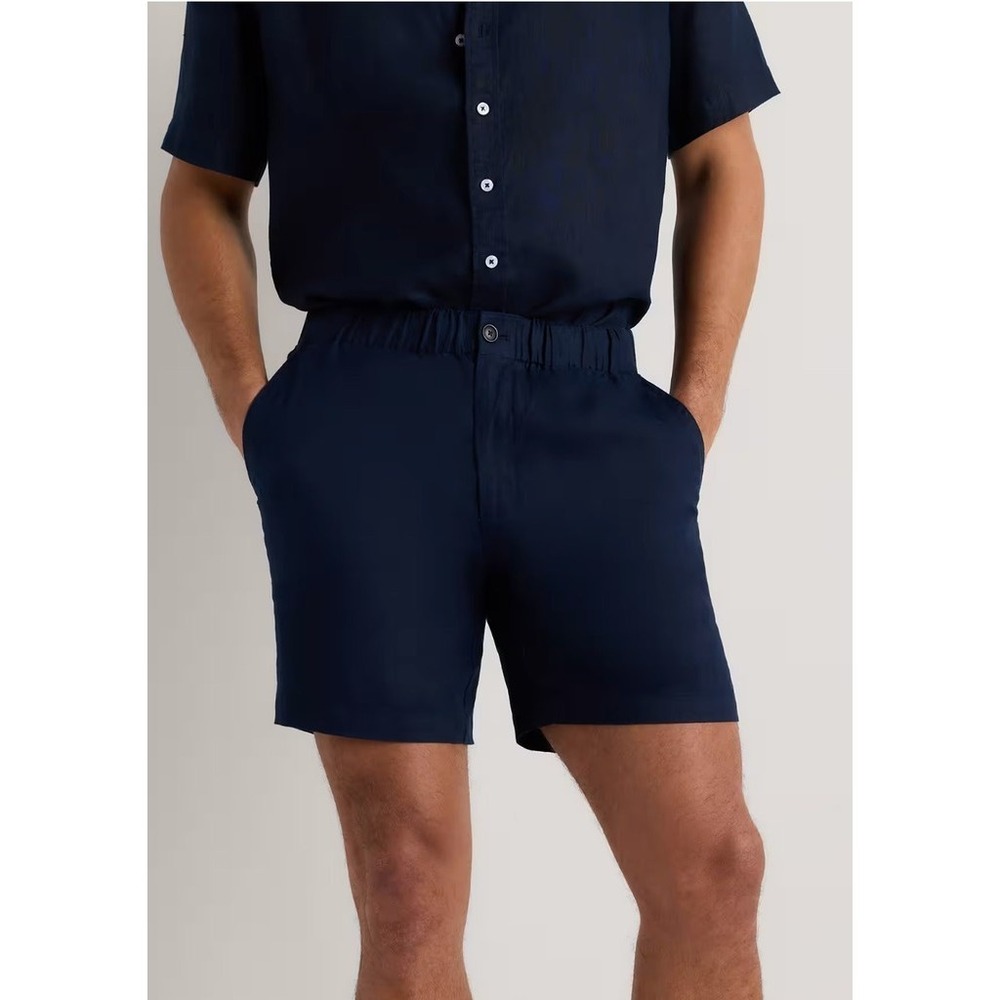 Quince 100% Linen European 7" Shorts Men's XL Black Chino Drawstring Elastic NWT